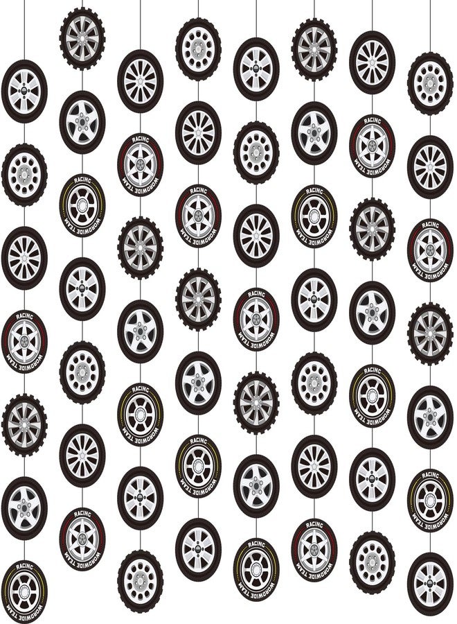 Sinload 8 Pieces Race Car Party Decorations Wheel Tire Garland Banners Car Tyre Paper Cutouts for Racing Birthday Party Favors Classroom Supplies - Image 1